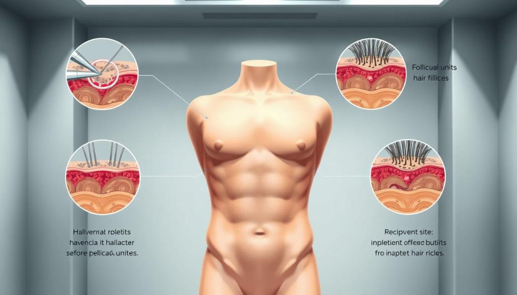 Body Hair Transplant Procedure Illustration. Body Hair Transplant Procedure Illustration.