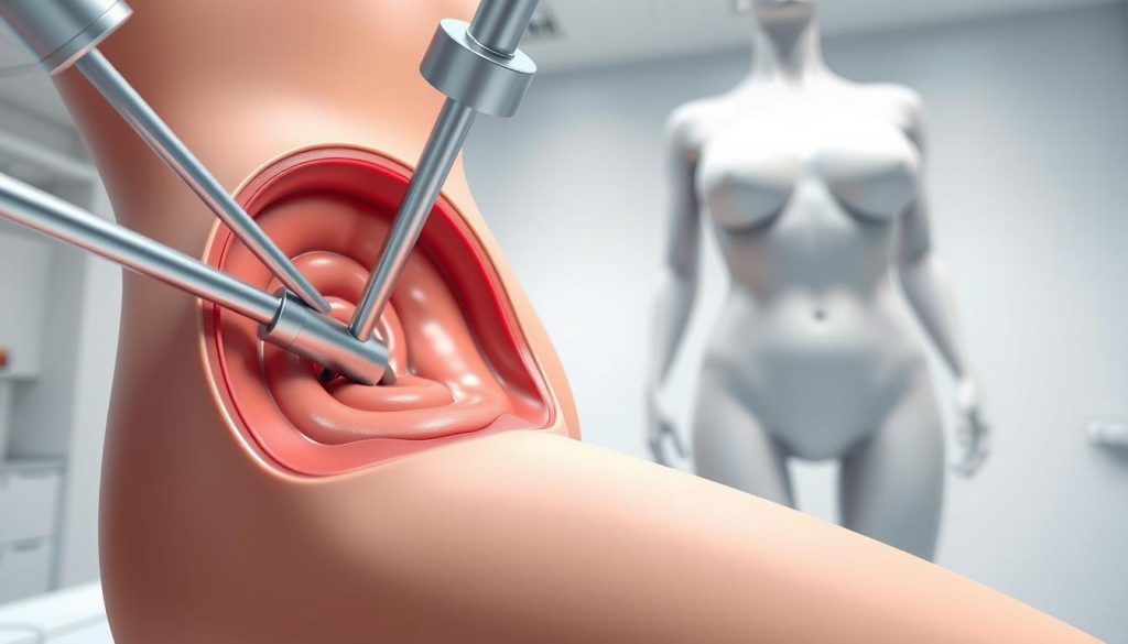 Liposuction body contouring procedure illustration. Liposuction body contouring procedure illustration.