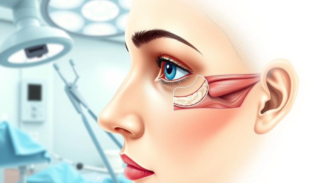 Plastic surgery double eyelid procedure illustration